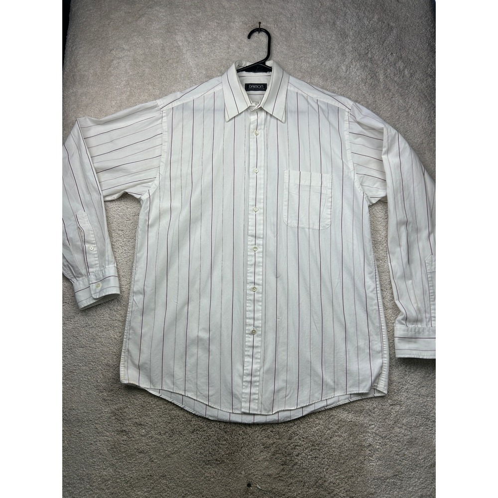 Damon Pinstripe Button Down Shirt 15.5 White Burgundy Office Preppy Academia